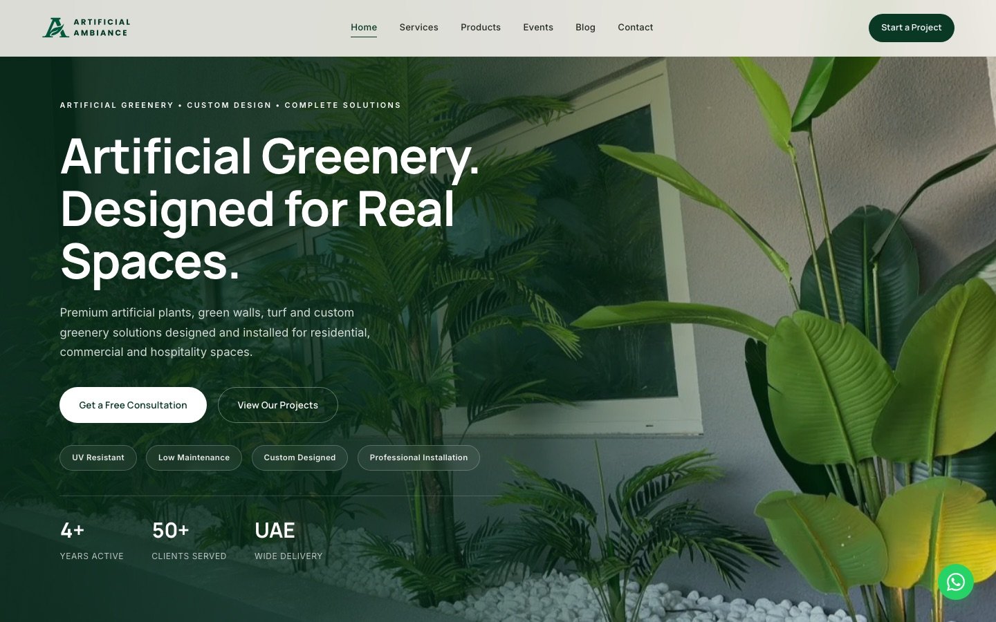 Artificial Ambiance website homepage