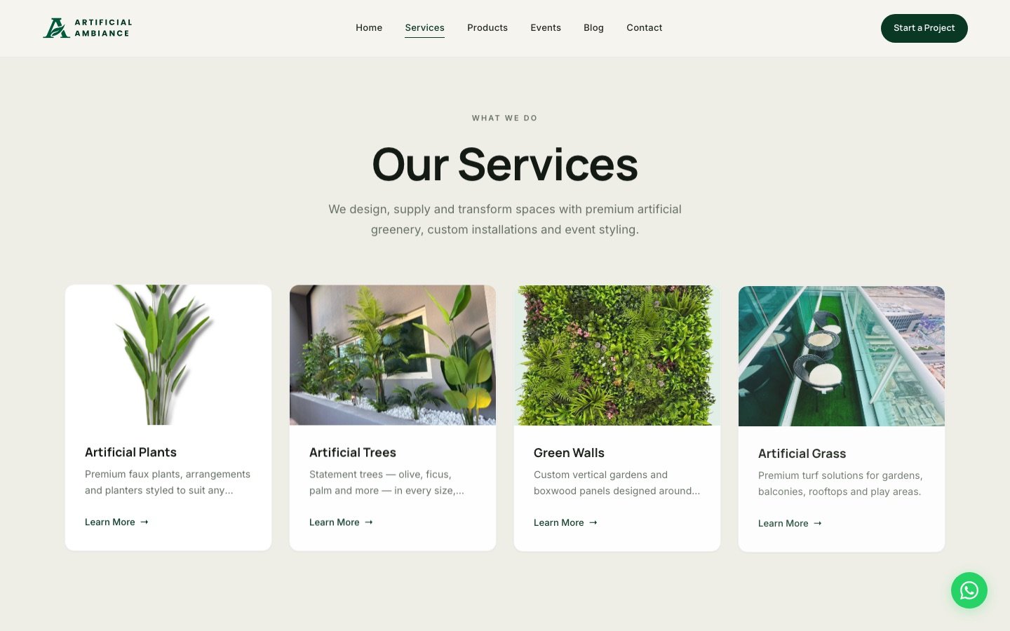 Artificial Ambiance services page